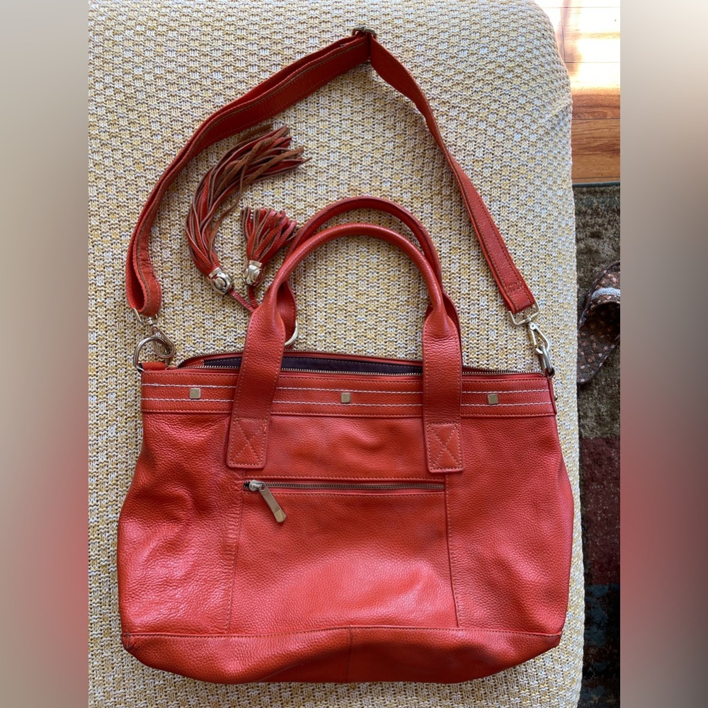Cuore & Pelle Orange Pebbled Leather Satchel shoulder bag